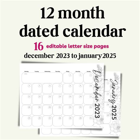 Editable 2023 2024 2025 Monthly Calendar Back To School Teacher