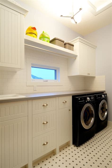 White nantucket standing bath storage cabinet w/ louver doors & 2 shelves. Beadboard Laundry Room Cabinets - Cottage - laundry room ...