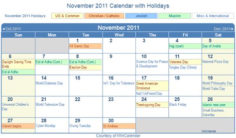 Print Friendly November 2011 Us Calendar For Printing