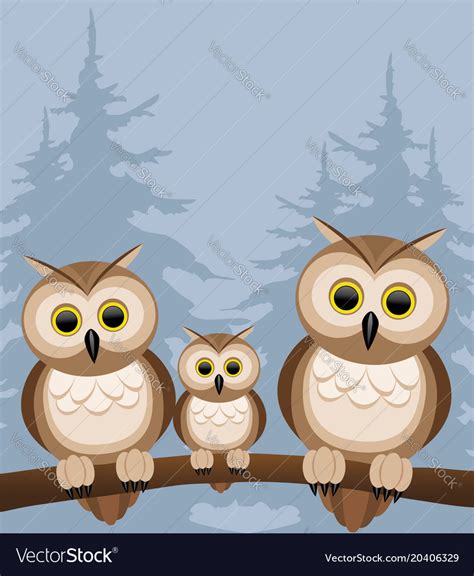 Three Owls On A Branch Royalty Free Vector Image