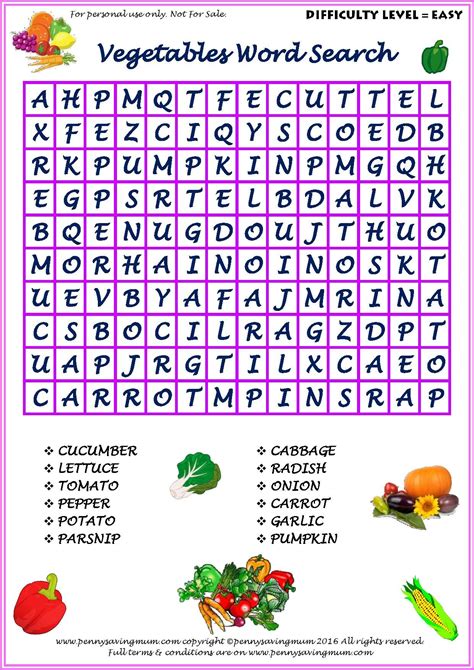 Fruit And Vegetables Word Search