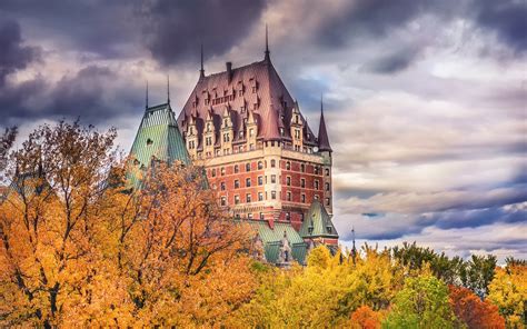 Wallpaper Chateau Frontenac Canada Autumn Trees Clouds 1920x1200 Hd