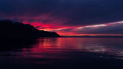 Download Wallpaper 1366x768 Sea Mountains Sunset Night Dark
