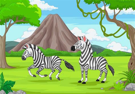 Cartoon Zwei Zebras Im Dschungel 5162358 Vektor Kunst Bei Vecteezy