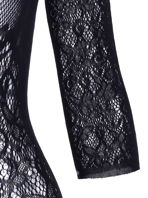 Off Plus Size See Thru Lace Fishnet Bodystockings In Black