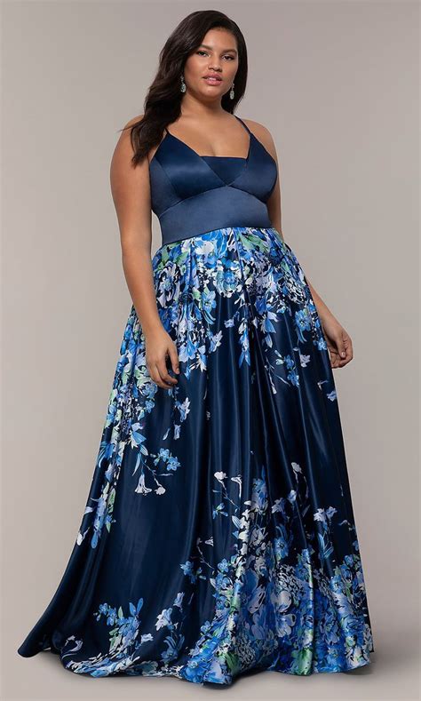 Navy Blue Plus Size Formal Dress With Floral Skirt Plus Size Formal Dresses Blue Plus Size