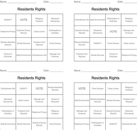 Resident Rights Bingo Printable