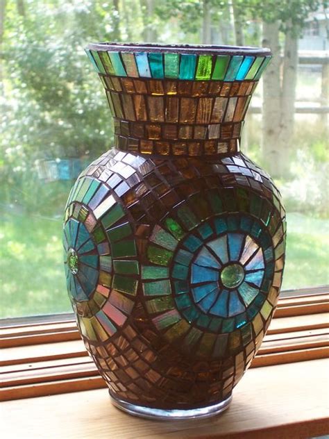 Mosaic Vase Made From Glass Scraps Delphi Stained Glass Mosaic Vase Diy Mosaic Bottles