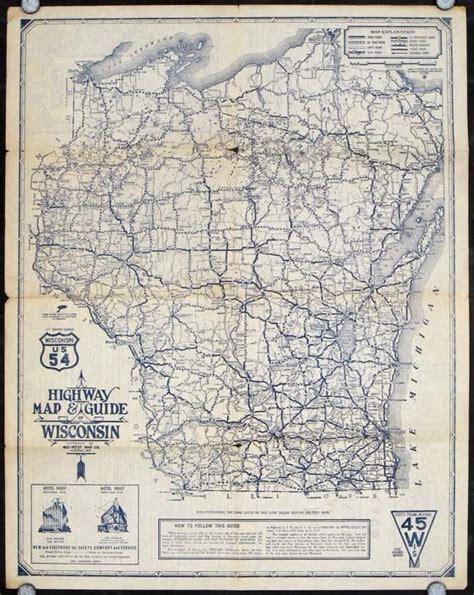Highway Map And Guide Of Wisconsin By Wisconsin No Date Ca 1933