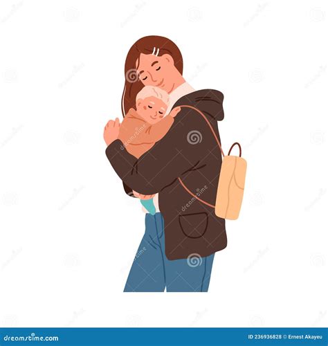 Mother Hugging Newborn Baby Portrait Young Mom With New Born Child In