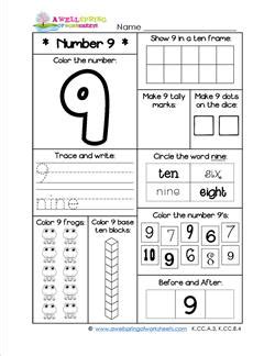 Number Worksheets for Kindergarten | Number 9 Worksheet