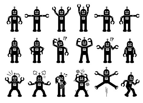 Retro Robot Cartoon Characters Poses Actions Emotions Cliparts Etsy Australia