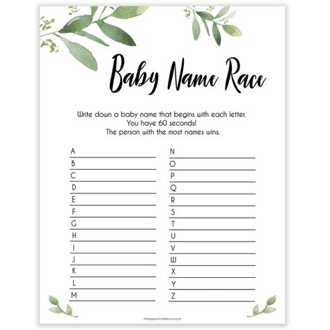 We did not find results for: Baby Name Race Game - Printable Botanical Baby Shower ...