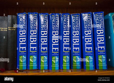 Row Of New Modern Bible Books On A Shelf Stock Photo Alamy