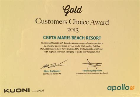 Creta Maris Receives Gold Award For Offering A “superb Hotel Experience