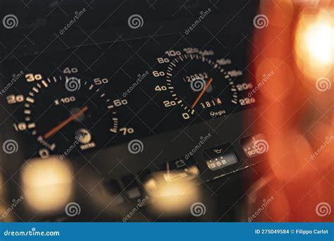 Vintage Car Odometer with Dashboard Gauges Editorial Stock Image