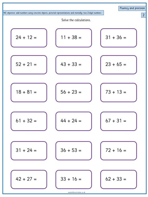 Adding Two Digit Numbers Year 2 Worksheets