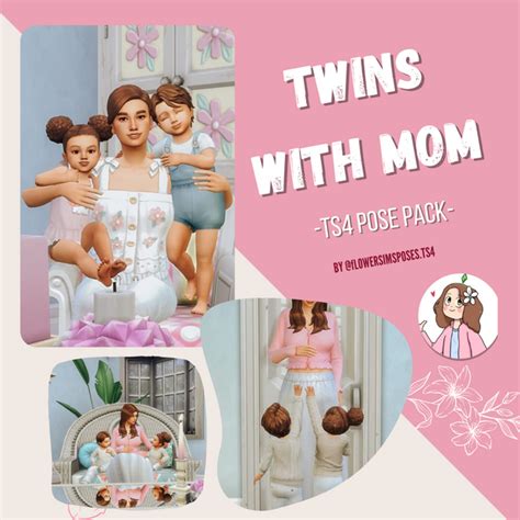 Twins With Mom Pose Pack Ts4 Flowersimsposes On Patreon The Sims 4