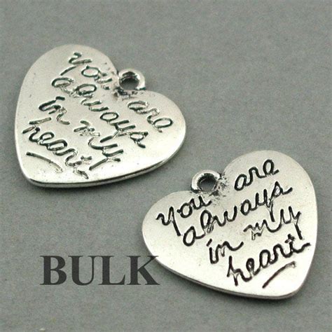 Bulk 20 Heart Charms Wholesale You Are Always In My Heart Etsy