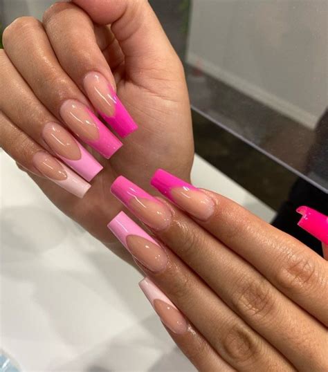 Colored French Tip Nails Acrylics Etsy Pink Tip Nails French Tip