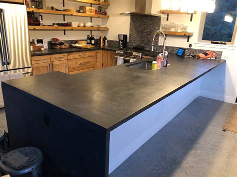 Custom Black Concrete Kitchen Countertop With Waterfall Edge Created