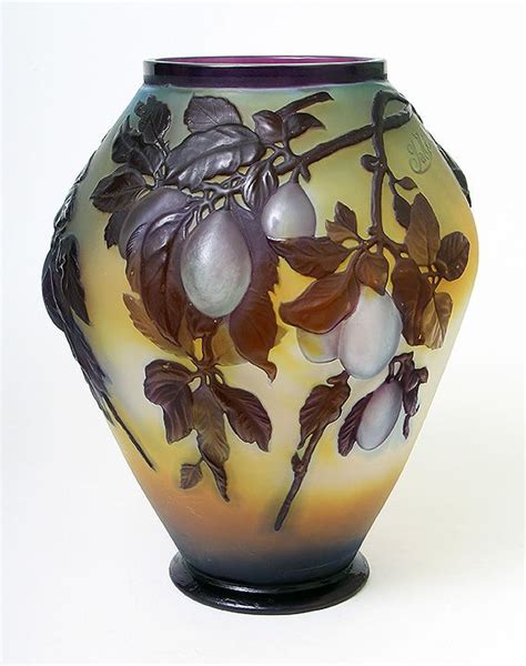 French Glass Gallé Galle Blownout Plum Vase Art Deco Vases Art Nouveau Interior Glass Art