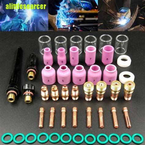 AER 49Pcs Tig Welding Torch Stubby Gas Lens Glass Cup Kit For Wp 17 18