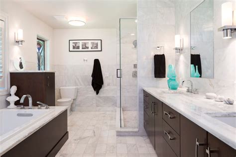 master bathroom with modern cherry cabinets dura supreme cabinetry