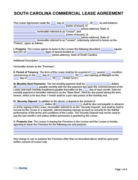 Free South Carolina Commercial Lease Agreement Template Pdf Word
