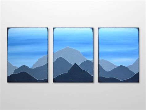 Original Triptych Mountain Range Silhouette Landscape Etsy Canvas