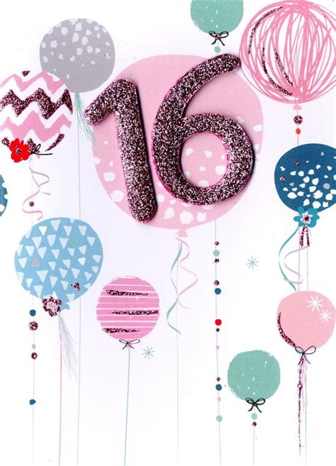 Girls 16th Birthday Balloons Greeting Card Cards