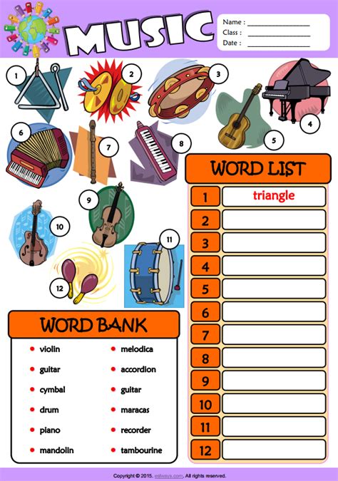 Musical Instruments Esl Picture Dictionary Worksheet For Kids Vrogue