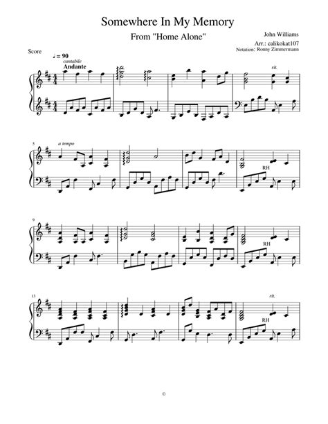 Home Alone Somewhere In My Memory Sheet Music For Piano Solo