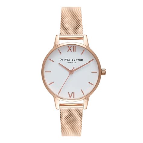 Olivia Burton White Dial Rose Gold Mesh Watch Watches From T And