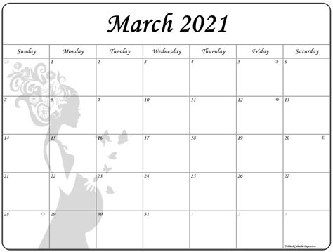 Between new and half, the moon is a crescent, between half and full, it is a gibbous moon. March 2021 Pregnancy Calendar | Fertility Calendar