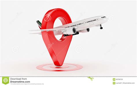 Airline Travel Concept Airport Pointer Airplane And Pin Isolated On