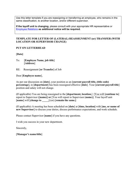 Template For Letter Of Reassignment Or Transfer In Word And Pdf Formats