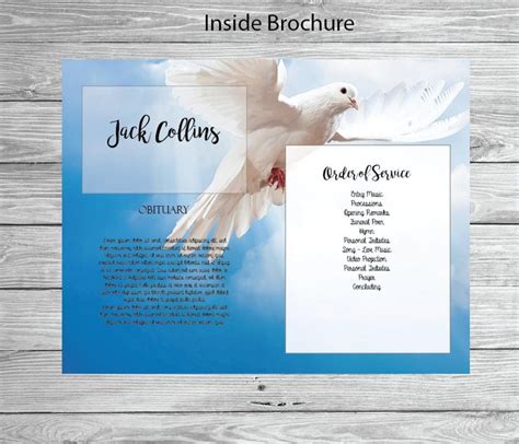 Blue Clouds Dove Funeral Program Template Bi Fold Template Funeral