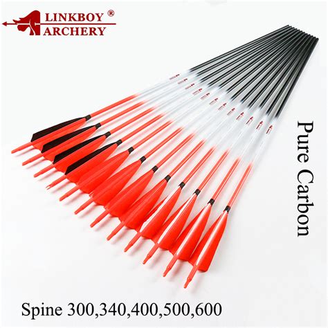 Linkboy Archery 12pcs Carbon Arrows Spine 340 Id62mm Turkey Feather