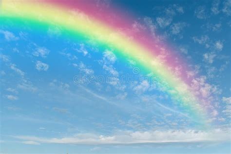 Rainbow On Blue Sky With White Cloud Stock Image Image Of Purple