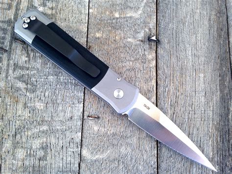 Protech Godson Knife Grey Handle W Black G 10 32 Satin Plain 700