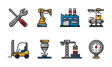 Vector Illustration Of Industrial Tool And Equipment In Lineal Color