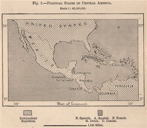 Political States Of Central America Old Antique Vintage Map Plan Chart