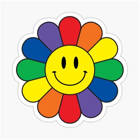Rainbow Retro Smiley Face Flower Sticker For Sale By Humannation Redbubble