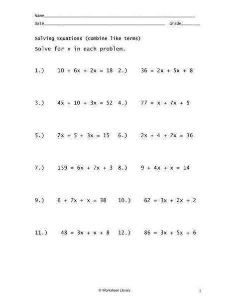 Solve Multi Step Equations Worksheet