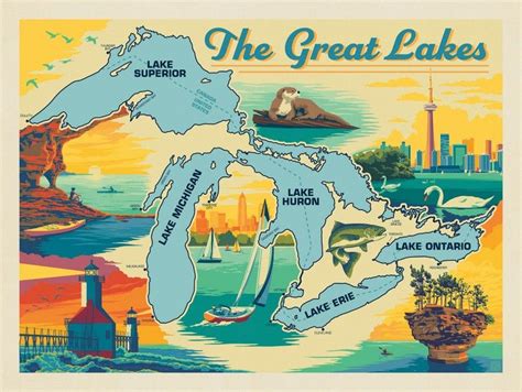 Great Lakes Horizontal Map In 2021 American Travel Anderson