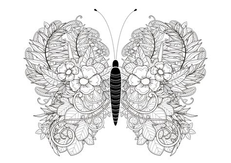 The species that you can color are various : Butterfly with incredible leaves - Butterflies & insects Adult Coloring Pages