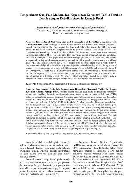 Dampak kurang baik bagi remaja, anemia yang. Jurnal Nasioal Anemia Pada Remaja - Pedoman Penanggulangan ...