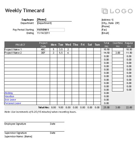Timecard Templates Excel Word Excel Templates