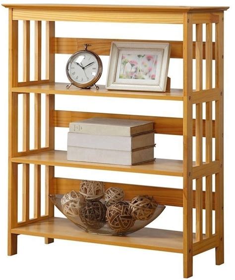 3 Tier Mission Style Bookshelves Bookcase Wood Open Back And Sides Oak